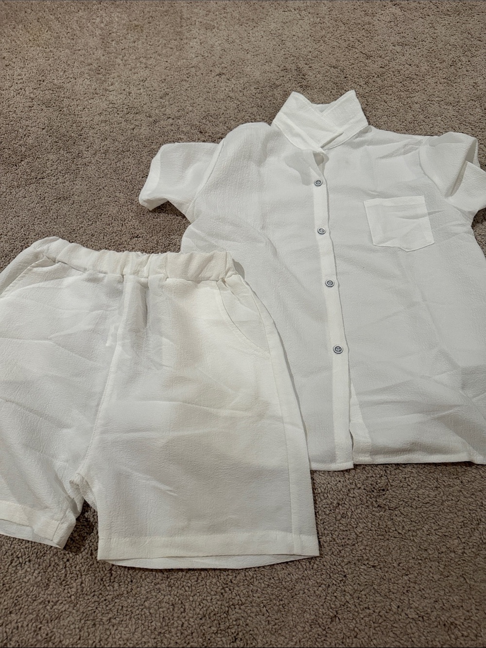 SHEIN Cream Short Sleeve Button-Down Top & Elastic Waist Shorts Set
